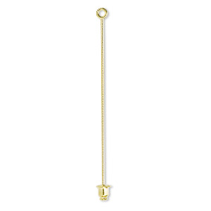 Stick pin, gold-plated brass, 2-1/2 inches with loop and open-ended clutch, 18 gauge. Sold per pkg of 10.