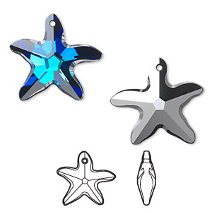 Focal, Crystal Passions&reg;, crystal Bermuda blue P, 30x28mm faceted starfish pendant (6721). Sold individually.