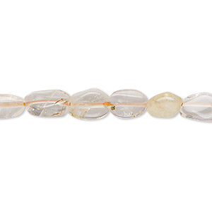 Bead, quartz crystal and citrine (natural / dyed / heated), 7x4mm-13x9mm hand-cut flat oval, D grade, Mohs hardness 7. Sold per 14-inch strand.