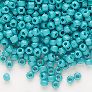 Seed bead, Dyna-Mites&#153;, glass, opaque turquoise blue, #6 round. Sold per 40-gram pkg.