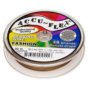 Beading wire, Accu-Flex&reg;, nylon and stainless steel, copper, 49 strand, 0.019-inch diameter. Sold per 30-foot spool.