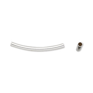 Bead, sterling silver, 25x2mm curved tube. Sold per pkg of 2.
