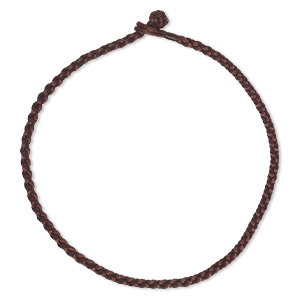 Necklace cord, satin-finished nylon, brown, 6mm hand-braided, 18 inches with knot closure. Sold individually.