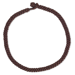Necklace cord, satin-finished nylon, brown, 10mm hand-braided, 18 inches  with knot closure. Sold individually. - Fire Mountain Gems and Beads