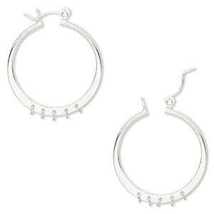 Earring, sterling silver, 30mm round hoop with 5 closed loops and latch-back closure. Sold per pair.