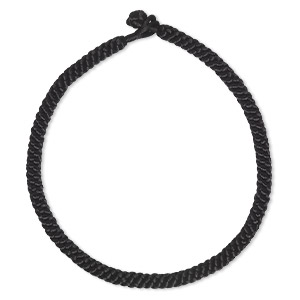 Necklace cord, satin-finished nylon, black, 10mm hand-braided, 18 inches  with knot closure. Sold individually. - Fire Mountain Gems and Beads