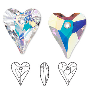 Drop, Crystal Passions&reg;, crystal AB, 27x22mm faceted wild heart pendant (6240). Sold individually.