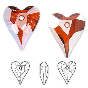 Drop, Crystal Passions&reg;, crystal red magma, 27x22mm faceted wild heart pendant (6240). Sold individually.