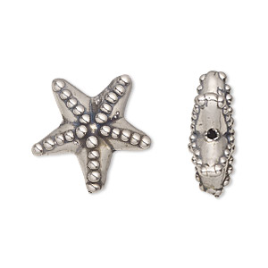 Bead, JBB Findings, sterling silver, electroformed, 19x7mm starfish. Sold individually.