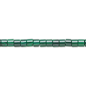 Bead, malachite (natural), 5x4mm round tube with 0.5-1.5mm hole, B grade, Mohs hardness 3-1/2 to 4. Sold per 15-1/2&quot; to 16&quot; strand.