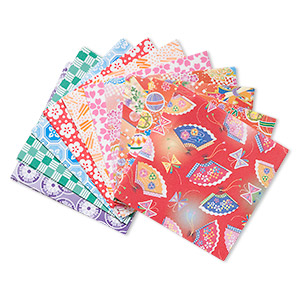Origami paper, Washi, multicolored, 3x3-inch square, 10 total patterns. Sold per pkg of 300 sheets.