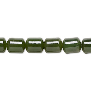 Bead, nephrite jade (natural), medium to dark, 9x7mm hand-cut drum, B grade, Mohs hardness 6 to 6-1/2. Sold per 15-1/2&quot; to 16&quot; strand.