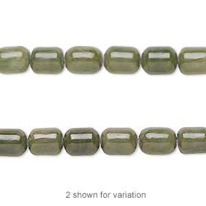 Bead, nephrite jade (natural), medium to dark, 8x6mm hand-cut drum, B grade, Mohs hardness 6 to 6-1/2. Sold per 15-1/2&quot; to 16&quot; strand.