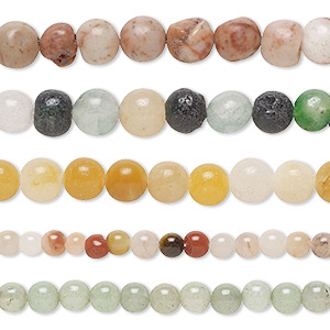 Bead mix, multi-gemstone (natural / dyed) and glass, multicolored, 4-6mm round, D grade. Sold per five 15&quot; to 16&quot; strands.