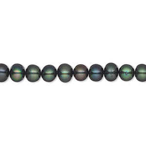 Pearl, cultured freshwater (dyed), evergreen, 4-5mm semi-round, C+ ...