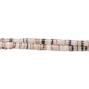 Bead, common hammer oyster shell (natural), 2-3mm hand-cut heishi, Mohs hardness 3-1/2. Sold per 24-inch strand.