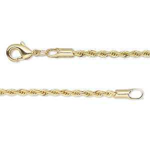 Chain, gold-finished brass, 2.1mm rope, 18 inches with lobster claw clasp. Sold individually.