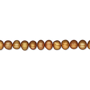 Pearl, cultured freshwater (dyed), saffron, 4-5mm semi-round, C- grade, Mohs hardness 2-1/2 to 4. Sold per 16-inch strand.