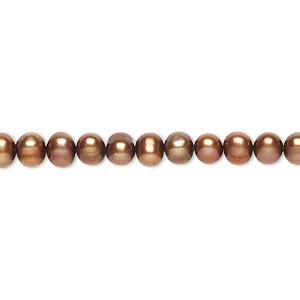 Pearl, cultured freshwater (dyed), copper, 4-5mm semi-round, B- grade, Mohs hardness 2-1/2 to 4. Sold per 15-inch strand.