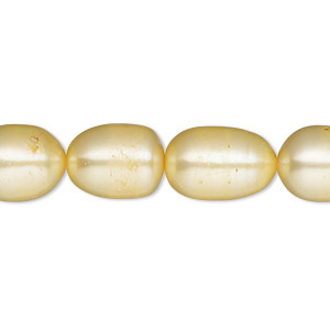 Pearl, cultured freshwater (dyed), jonquil, 9-10mm rice, C grade, Mohs hardness 2-1/2 to 4. Sold per 16-inch strand.