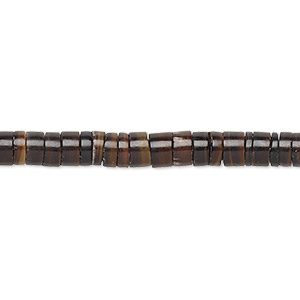 Bead, black pen shell (natural), 4-5mm hand-cut heishi, Mohs hardness 3-1/2. Sold per 24-inch strand.