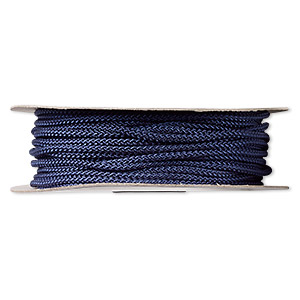 Cord, nylon, navy blue, 3mm round. Sold per 100-foot spool.