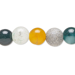 Bead, multi-gemstone (natural / dyed) and glass, multicolored, 10-11mm round, C grade. Sold per 15&quot; to 16&quot; strand.