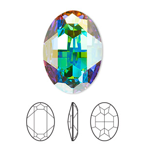 Embellishment, Crystal Passions&reg;, crystal AB, foil back, 30x22mm faceted oval fancy stone (4127). Sold individually.