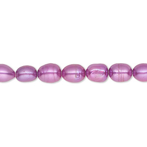 Pearl, cultured freshwater (dyed), grape, 5-6mm rice, C- grade, Mohs hardness 2-1/2 to 4. Sold per 16-inch strand.