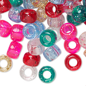 Pony bead mix, acrylic, multicolored with glitter, 9x6mm. Sold per pkg of  500. - Fire Mountain Gems and Beads