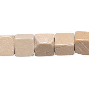 Bead, taupe marble (natural), 10x9mm-10x10mm flat square, C- grade, Mohs hardness 3. Sold per 15&quot; to 16&quot; strand.