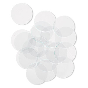 Design element, glass, clear, 1-inch flat round with cut edges. Sold per pkg of 20.