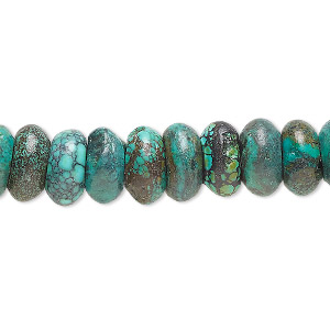 Bead, turquoise (dyed / stabilized), 8x2mm-9x6mm rondelle, D grade, Mohs hardness 3-1/2 to 4. Sold per 15&quot; to 16&quot; strand.