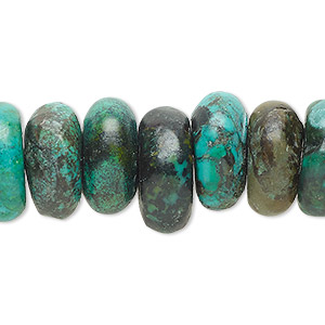 Bead, turquoise (dyed / stabilized), green, 16x4mm-19x12mm rondelle, D- grade, Mohs hardness 5 to 6. Sold per 15&quot; to 16&quot; strand.