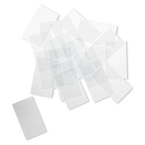 Design element, glass, clear, 1-3/4 x 1-inch flat rectangle with grounded edges. Sold per pkg of 20.