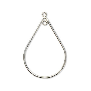 Focal, sterling silver, 30x20mm teardrop with loop. Sold individually.
