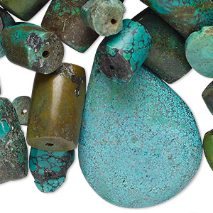 Bead mix, turquoise (dyed / stabilized), 2-38mm mixed shapes, D grade, Mohs hardness 5 to 6. Sold per 1/2 pound pkg, approximately 55-300 beads.