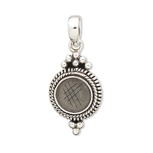 Pendant, antiqued sterling silver, 35x15mm with double-spiral design ...
