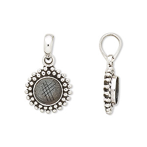 Pendant, antiqued sterling silver, 8mm round cabochon mounting. Sold individually.