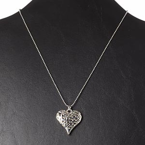 Necklace, silver-plated brass / steel / &quot;pewter&quot; (zinc-based alloy), 31x29mm puffed heart, 16 inches with 2-inch extender chain and lobster claw clasp. Sold individually.