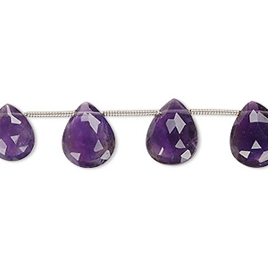 Bead, amethyst (natural), dark, 8.5x6.5mm-10.5x8mm hand-cut top-drilled faceted puffed teardrop, B grade, Mohs hardness 7. Sold per 19-piece set.
