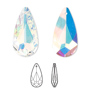 Drop, Crystal Passions&reg;, crystal AB, 24x12mm faceted teardrop pendant (6100). Sold individually.