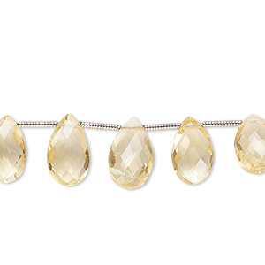 Bead, citrine (heated), 8x5mm-12x9mm graduated hand-cut top-drilled faceted puffed teardrop, B grade, Mohs hardness 7. Sold per 19-piece set.