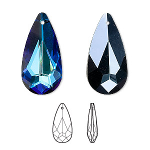 Drop, Crystal Passions&reg;, crystal Bermuda blue, 24x12mm faceted teardrop pendant (6100). Sold individually.