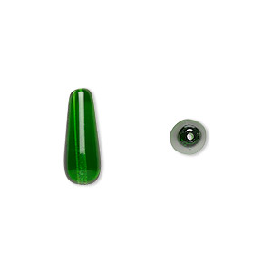 Bead, Czech pressed glass, emerald green, 16x6mm teardrop. Sold per 15-1/2&quot; to 16&quot; strand, approximately 25 beads.