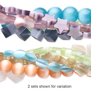 Bead mix, cat&#39;s eye glass (fiber optic glass), mixed colors, 3-8mm mixed shape. Sold per (5) 15&quot; to 16&quot; strands.