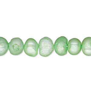 Pearl, cultured freshwater (dyed), lime green, 7-8mm flat-sided potato, D grade, Mohs hardness 2-1/2 to 4. Sold per 15-inch strand.