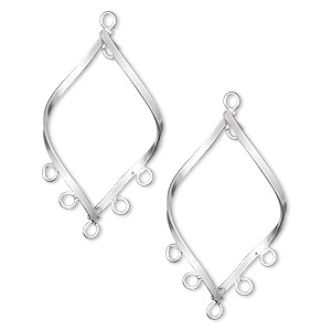 Drop, fine silver, 23x13mm open flat wire twisted marquise with 6 loops. Sold per pkg of 2.
