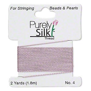 Thread, Purely Silk&#153;, lilac, medium-heavy, size #4, 24-pound test. Sold per 2-yard card.