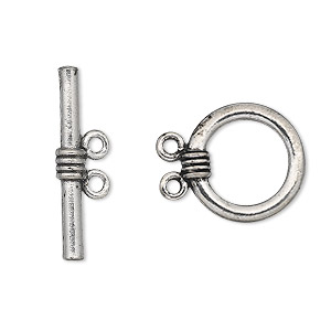 Clasp, 2-strand toggle, antiqued pewter (tin-based alloy), 16mm round. Sold per pkg of 2.